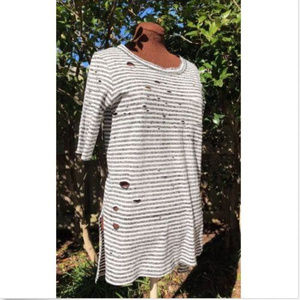 FREE PEOPLE STRIPED DISTRESSED TUNIC MINI DRESS